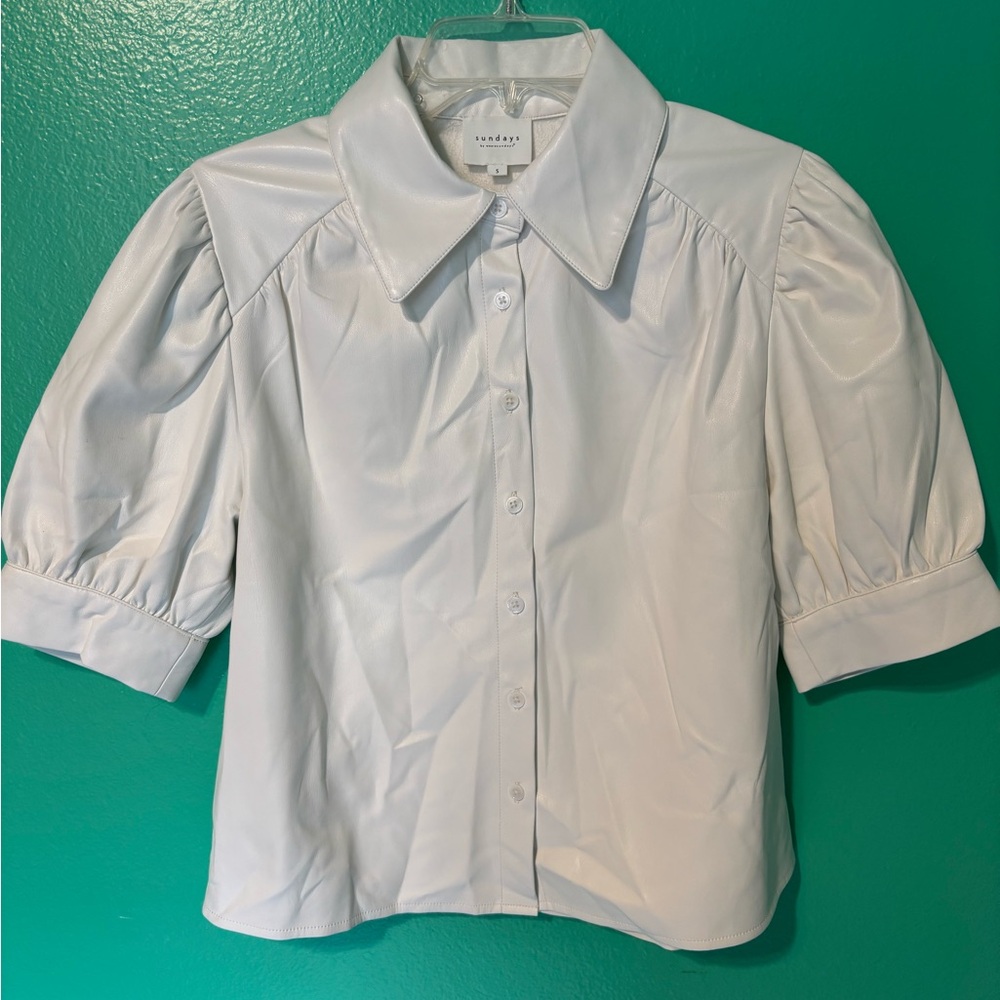 Sundays White Button Down Puff Sleeve Shirt
